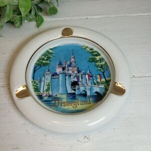 Disneyland Vintage Ashtray Iconic Sleeping Beauty Castle Gold Trim Trinket Dish